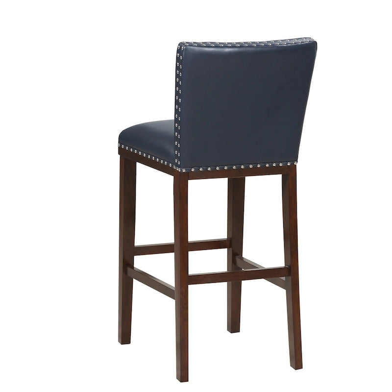 Tabouret de bar en bois et similicuir avec clous décoratifs et pieds espresso
