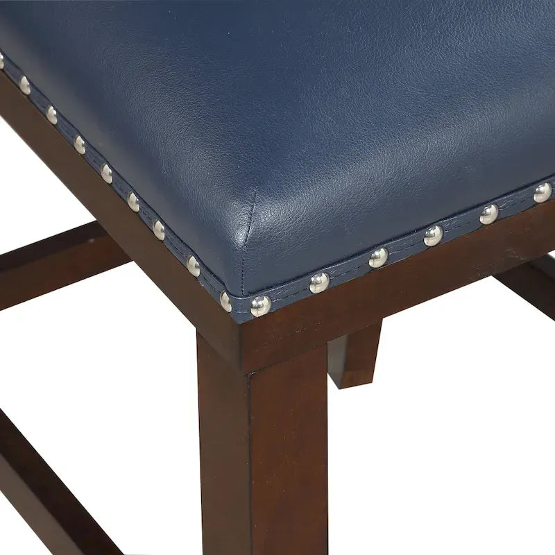 Tabouret de bar en bois et similicuir avec clous décoratifs et pieds espresso
