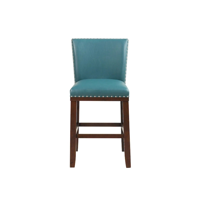 Tabouret de bar en bois et similicuir avec clous décoratifs et pieds espresso