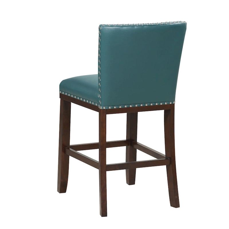 Tabouret de bar en bois et similicuir avec clous décoratifs et pieds espresso
