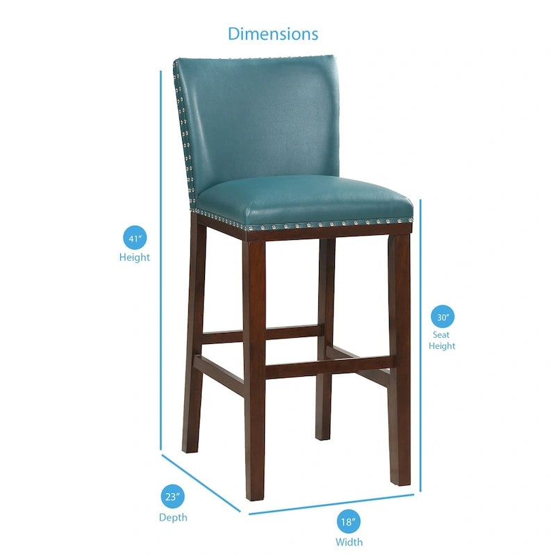 Tabouret de bar en bois et similicuir avec clous décoratifs et pieds espresso
