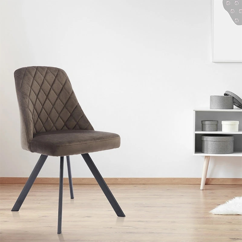 Chaise de salle à manger sans accoudoirs en velours à surpiqûres losanges de style Mid-Century Modern