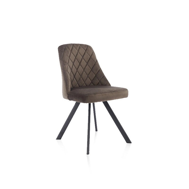 Chaise de salle à manger sans accoudoirs en velours à surpiqûres losanges de style Mid-Century Modern