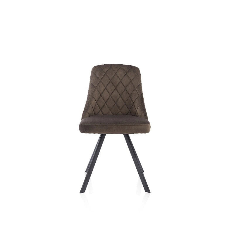 Chaise de salle à manger sans accoudoirs en velours à surpiqûres losanges de style Mid-Century Modern