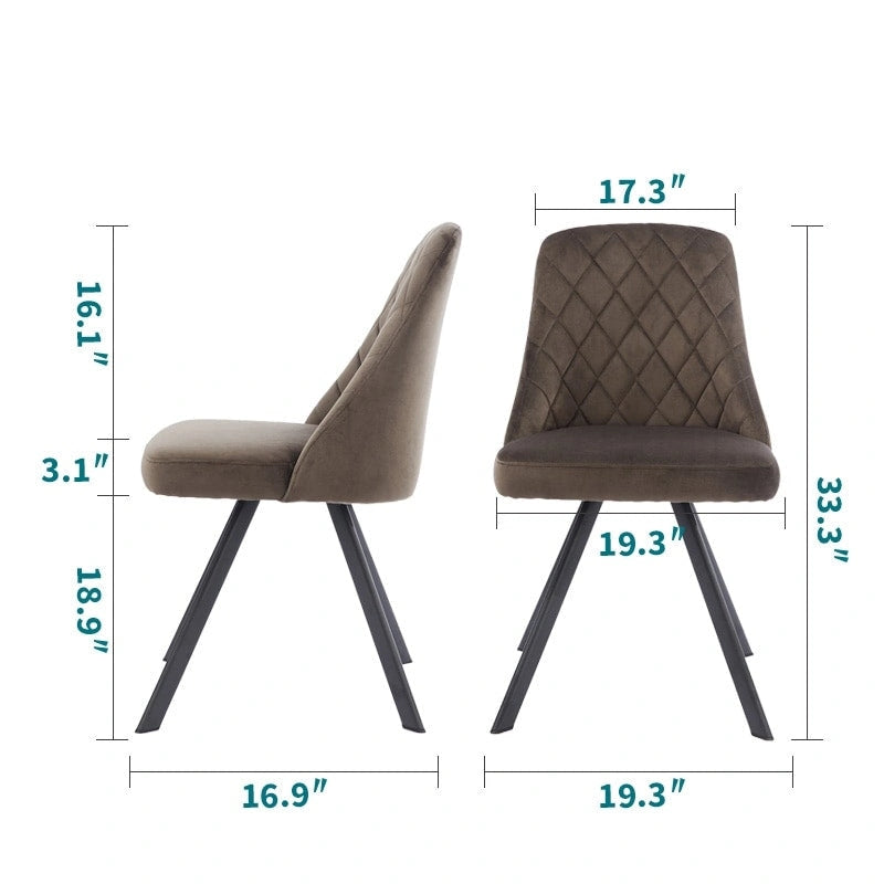 Chaise de salle à manger sans accoudoirs en velours à surpiqûres losanges de style Mid-Century Modern
