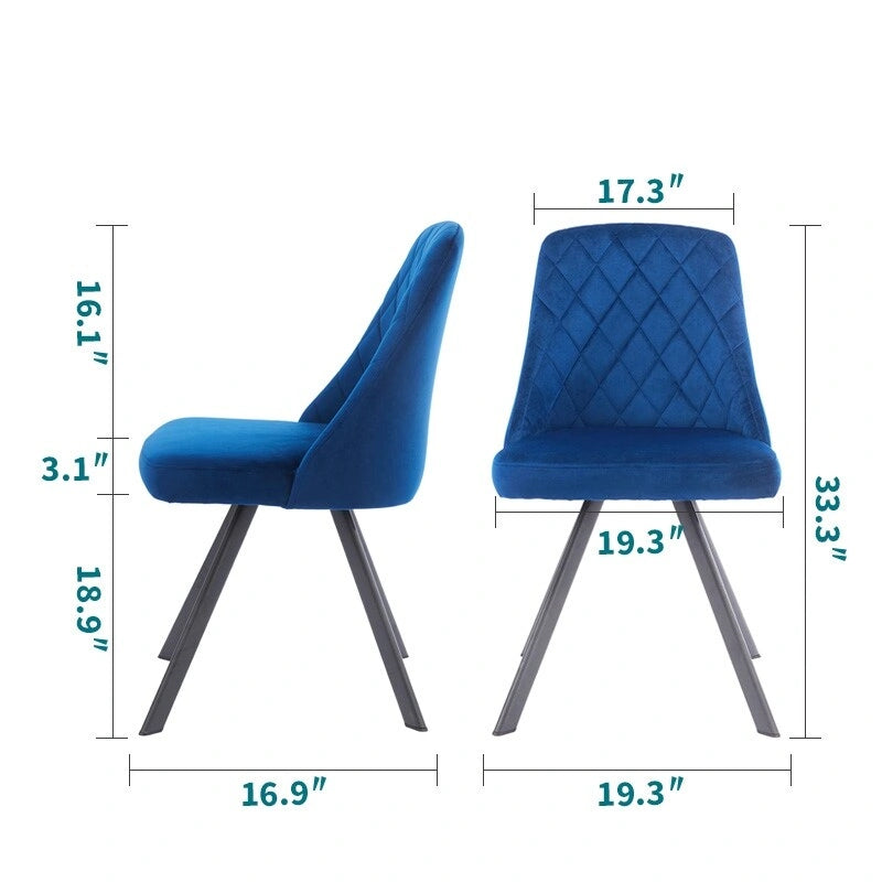 Chaise de salle à manger sans accoudoirs en velours à surpiqûres losanges de style Mid-Century Modern