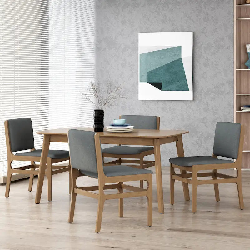 Chaise de salle à manger capitonnée Mid-Century Modern avec cadre en bois d'hévéa