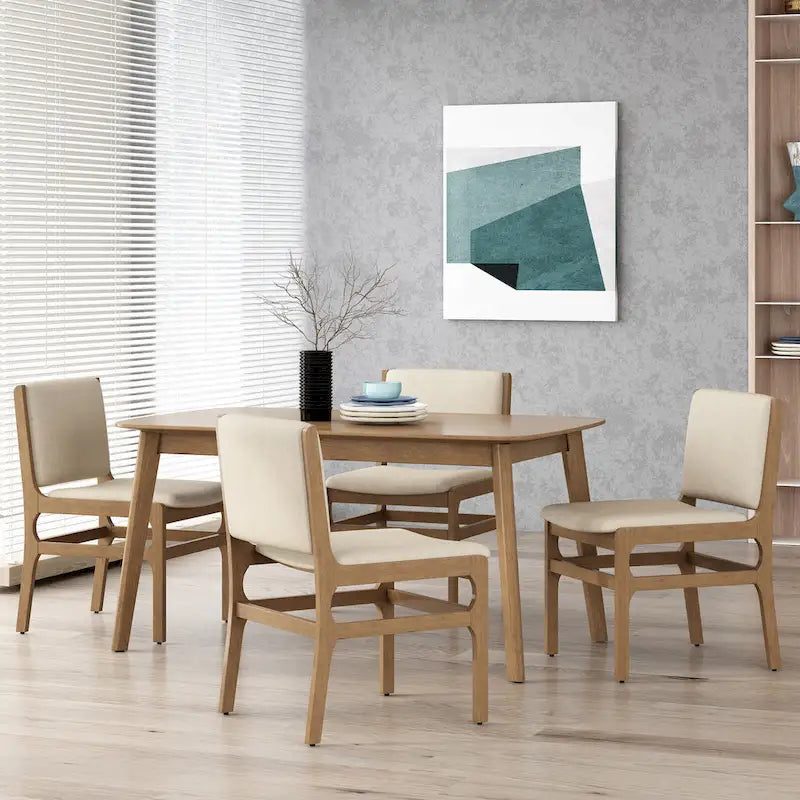 Chaise de salle à manger capitonnée Mid-Century Modern avec cadre en bois d'hévéa