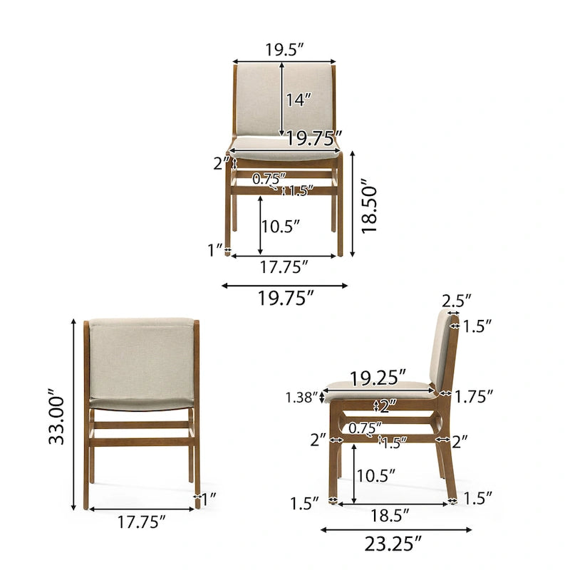Chaise de salle à manger capitonnée Mid-Century Modern avec cadre en bois d'hévéa