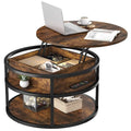 Table basse ronde relevable avec rangement dissimulé et étagère
