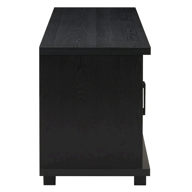 Meuble TV extra-large noir avec rangements à portes vitrées pour téléviseurs jusqu'à 95 pouces