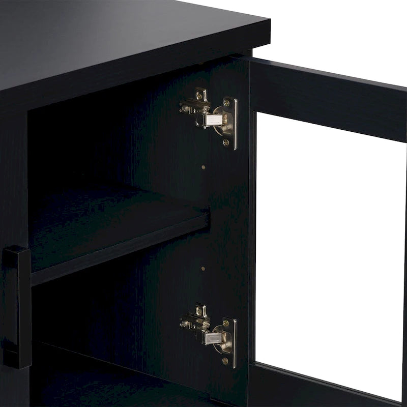 Meuble TV extra-large noir avec rangements à portes vitrées pour téléviseurs jusqu'à 95 pouces