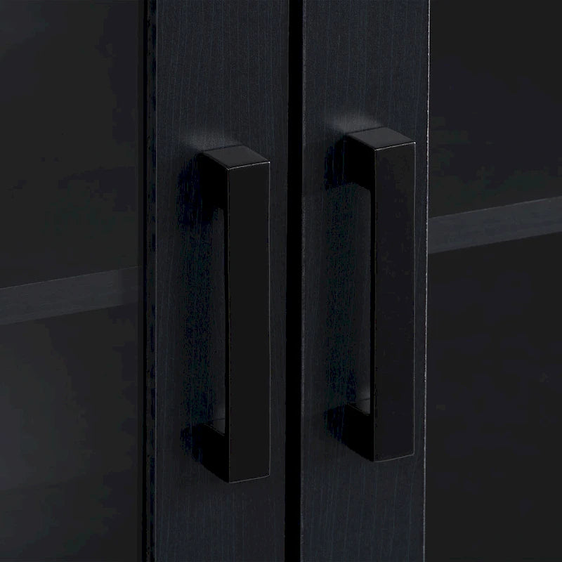 Meuble TV extra-large noir avec rangements à portes vitrées pour téléviseurs jusqu'à 95 pouces