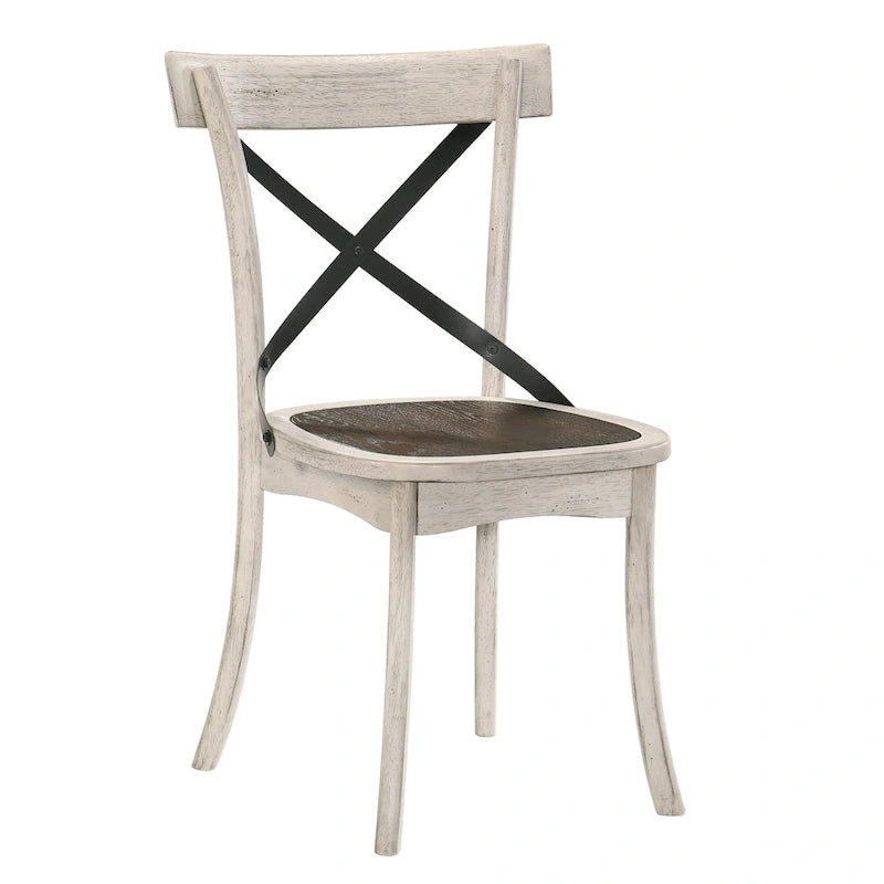 Table de salle à manger ronde de ferme avec base piédestal en hévéa blanc antique