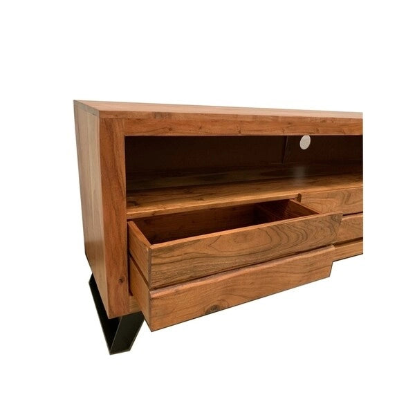 Meuble TV en bois d'acacia massif fait main avec bords naturels