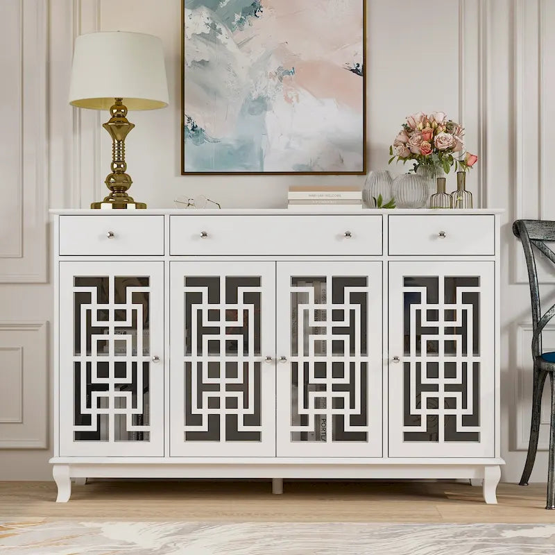 Buffet de ferme moderne en bois avec portes vitrées