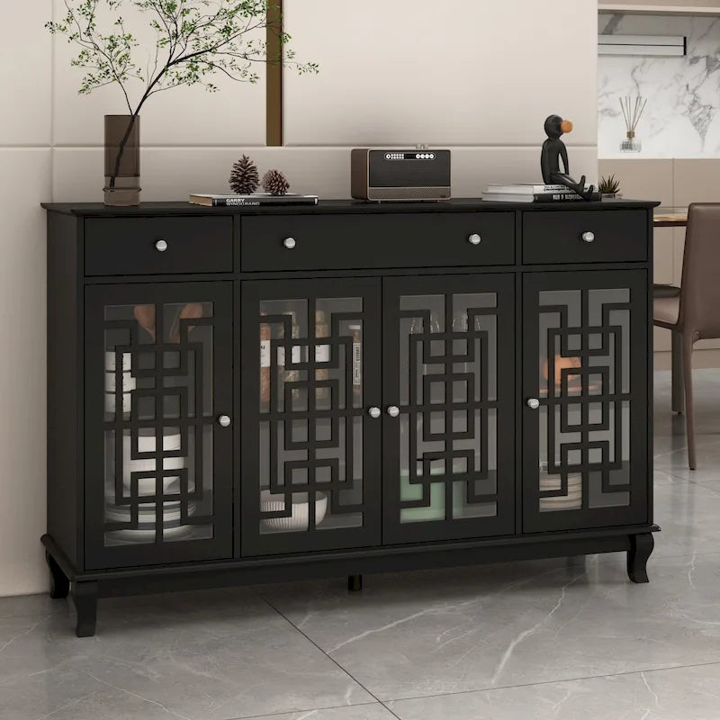 Buffet de ferme moderne en bois avec portes vitrées