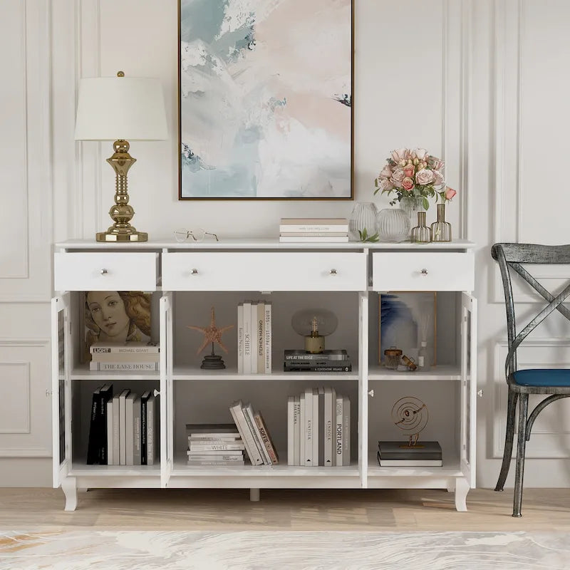Buffet de ferme moderne en bois avec portes vitrées