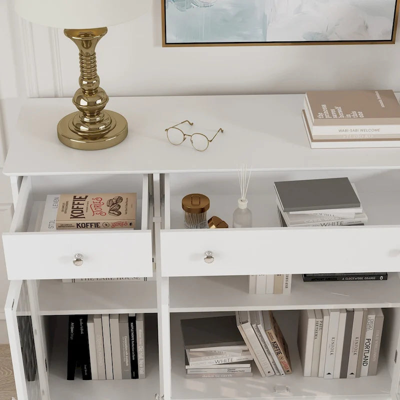 Buffet de ferme moderne en bois avec portes vitrées