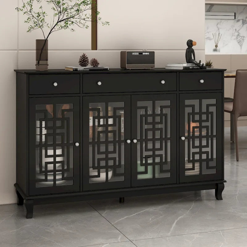 Buffet de ferme moderne en bois avec portes vitrées