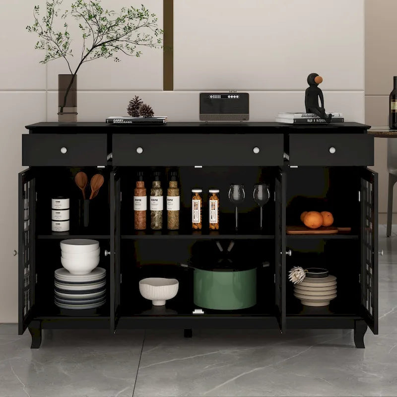 Buffet de ferme moderne en bois avec portes vitrées