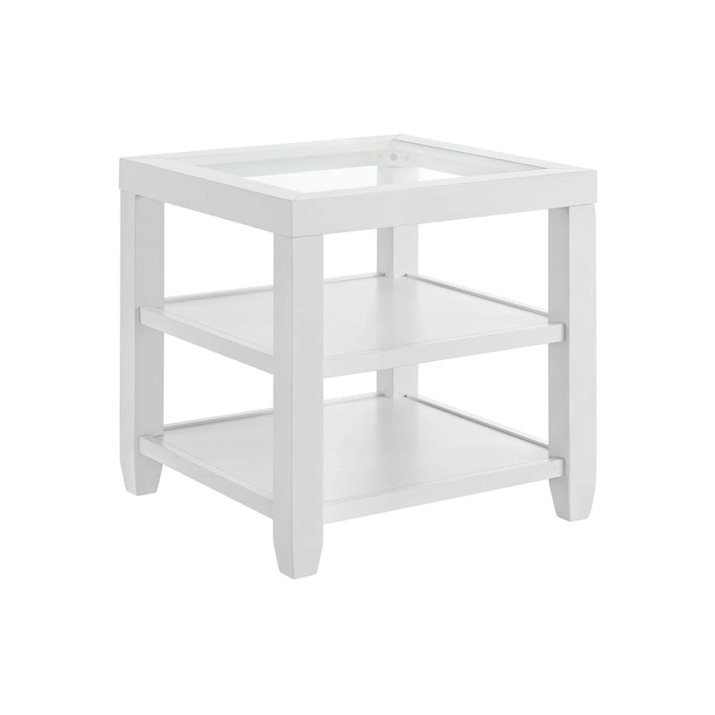 Table d'appoint de 61 cm de large en bois et verre avec étagère de rangement