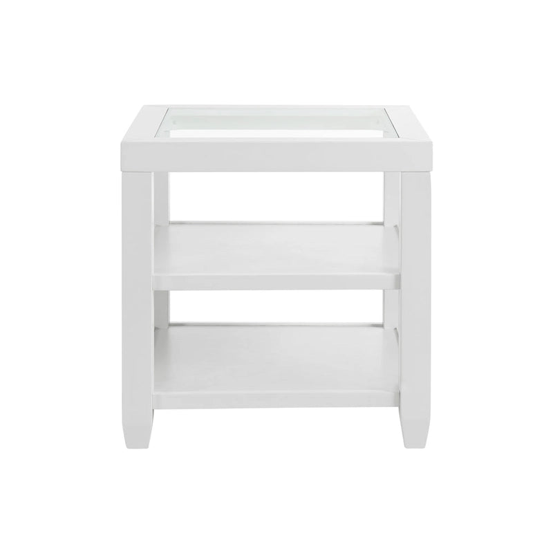 Table d'appoint de 61 cm de large en bois et verre avec étagère de rangement