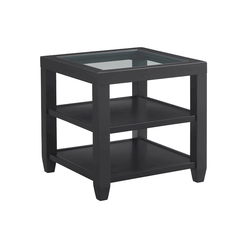 Table d'appoint de 61 cm de large en bois et verre avec étagère de rangement
