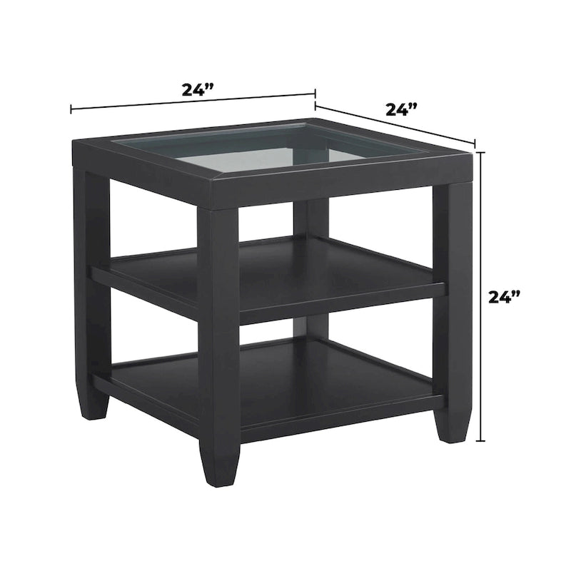 Table d'appoint de 61 cm de large en bois et verre avec étagère de rangement