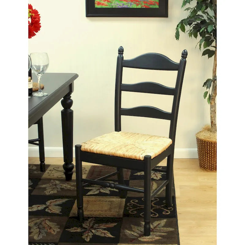 Chaise de salle à manger française rustique à dossier échelle avec assise en jonc tressé