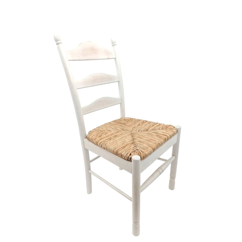 Chaise de salle à manger française rustique à dossier échelle avec assise en jonc tressé