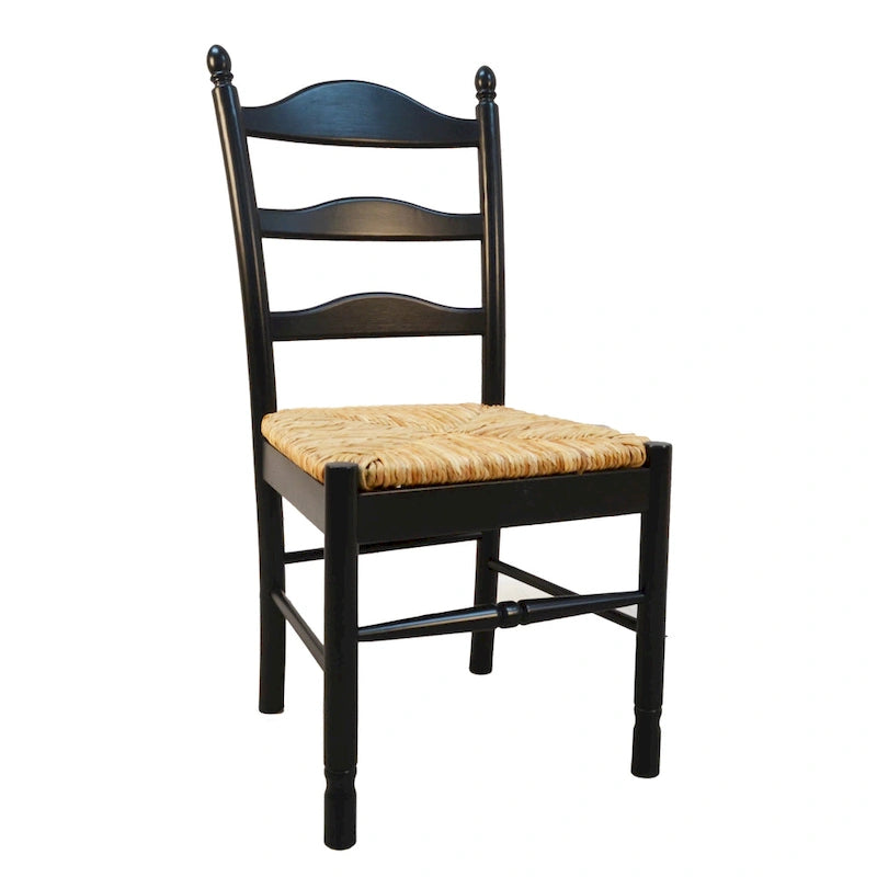 Chaise de salle à manger française rustique à dossier échelle avec assise en jonc tressé