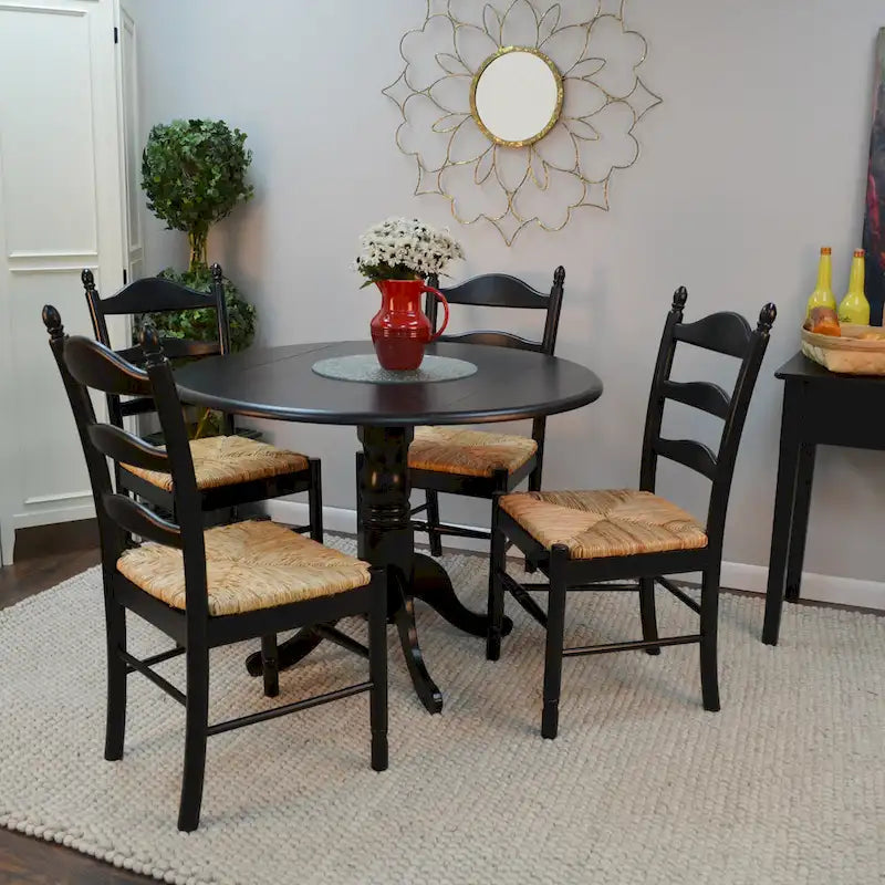Chaise de salle à manger française rustique à dossier échelle avec assise en jonc tressé