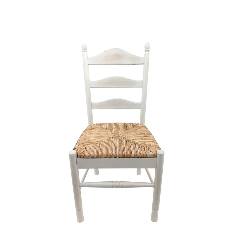 Chaise de salle à manger française rustique à dossier échelle avec assise en jonc tressé