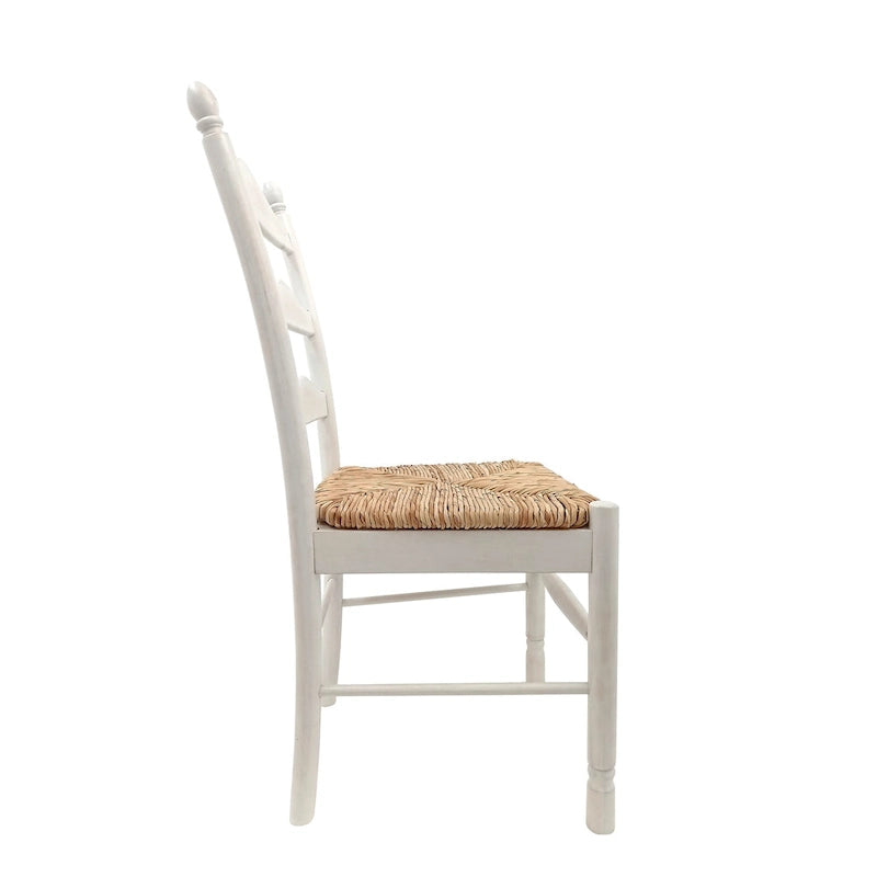 Chaise de salle à manger française rustique à dossier échelle avec assise en jonc tressé