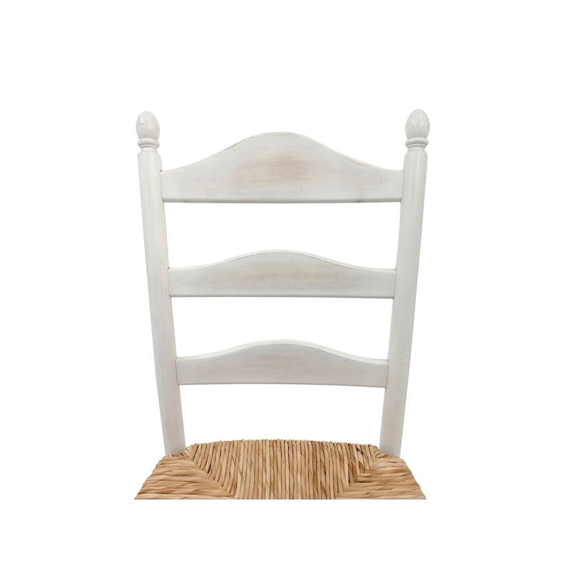 Chaise de salle à manger française rustique à dossier échelle avec assise en jonc tressé