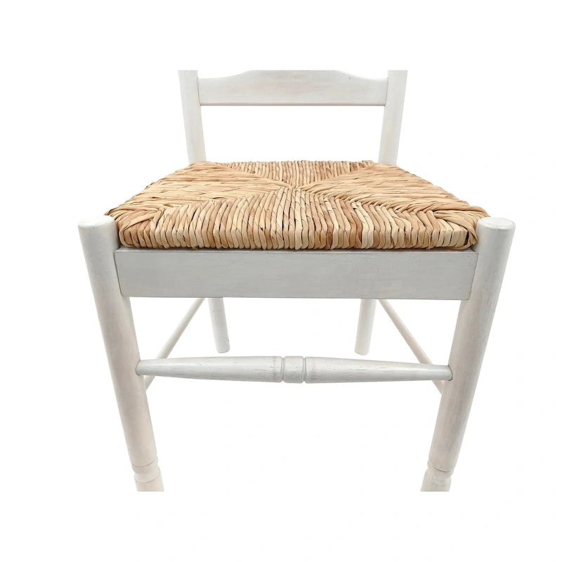 Chaise de salle à manger française rustique à dossier échelle avec assise en jonc tressé