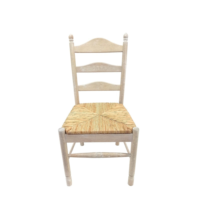 Chaise de salle à manger française rustique à dossier échelle avec assise en jonc tressé