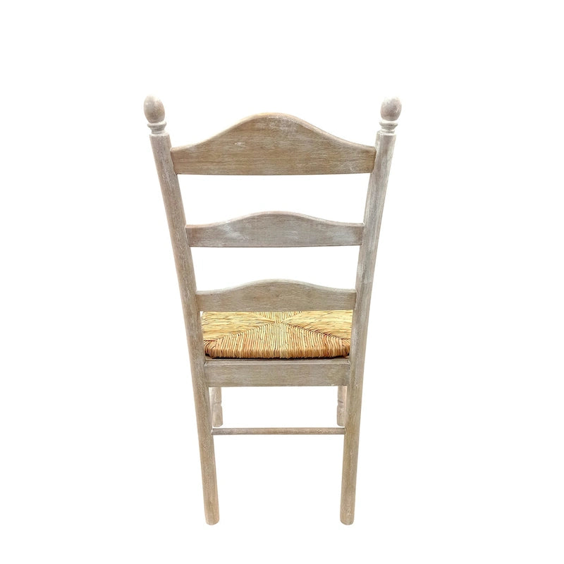 Chaise de salle à manger française rustique à dossier échelle avec assise en jonc tressé