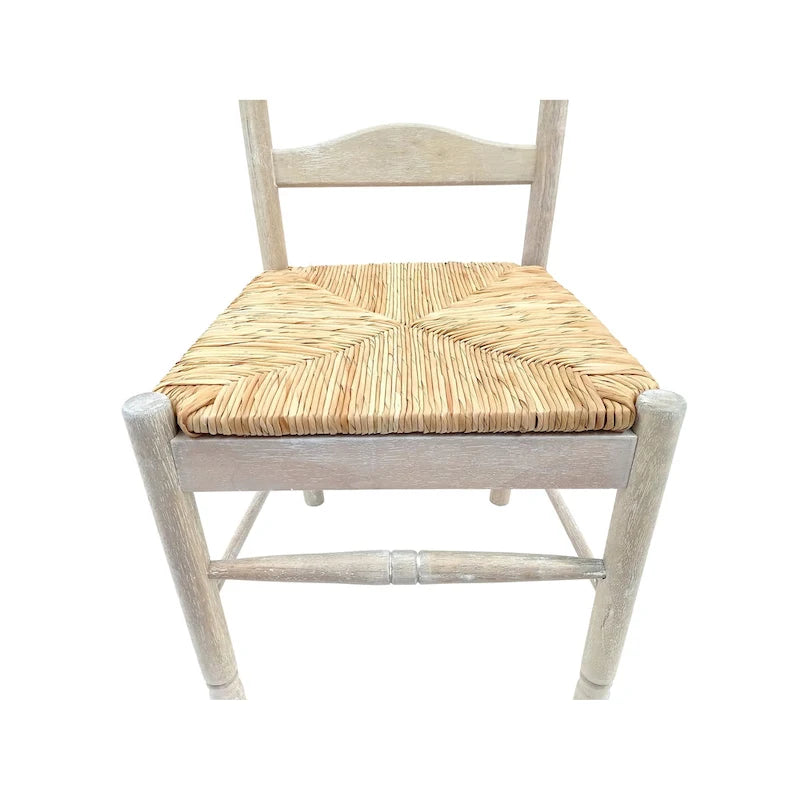 Chaise de salle à manger française rustique à dossier échelle avec assise en jonc tressé