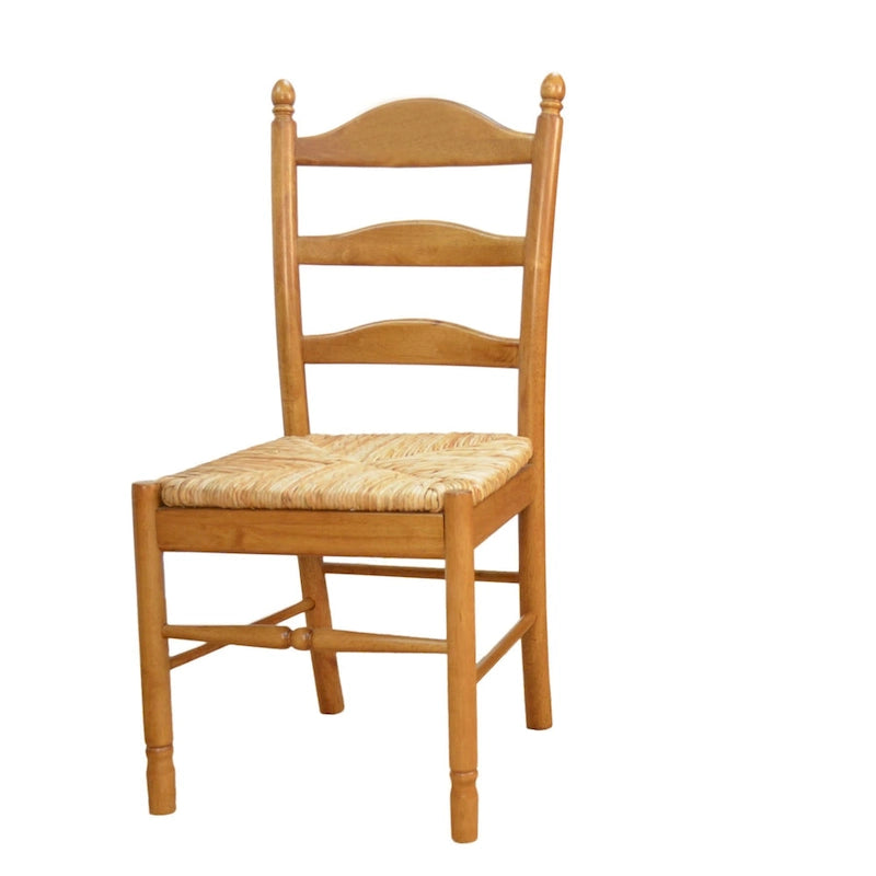 Chaise de salle à manger française rustique à dossier échelle avec assise en jonc tressé