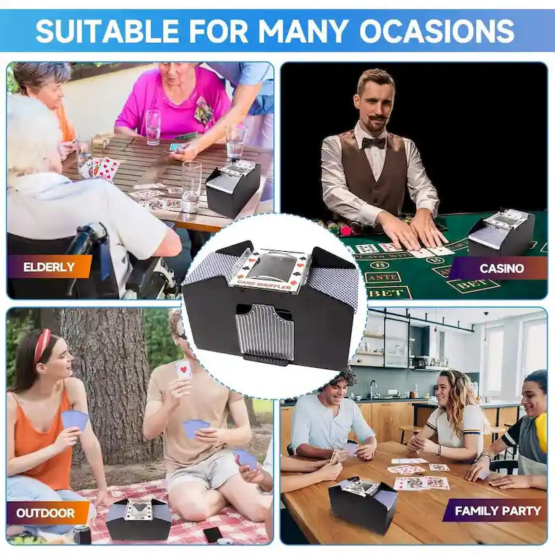 Mélangeur de cartes automatique électrique à 4 jeux pour jeux de cartes - Noir