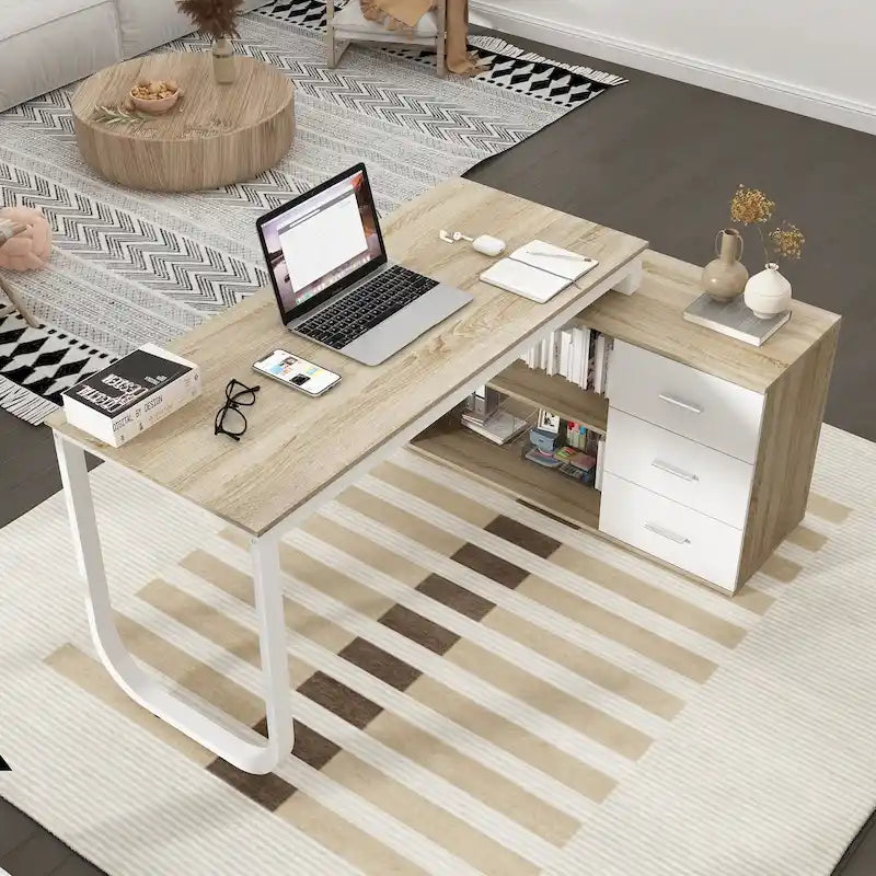 Bureau d'ordinateur d'angle 55 pouces avec rangement et armoire réversible