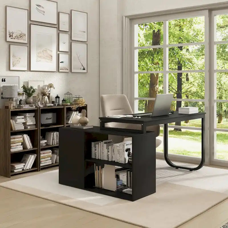 Bureau d'ordinateur d'angle 55 pouces avec rangement et armoire réversible
