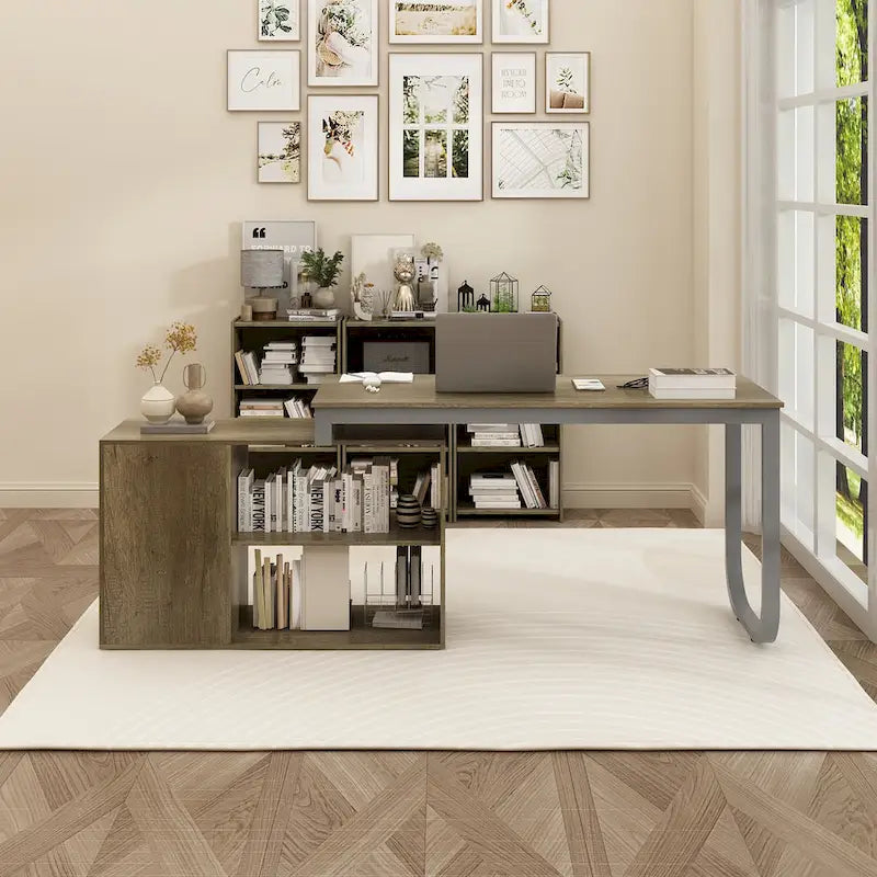 Bureau d'ordinateur d'angle 55 pouces avec rangement et armoire réversible