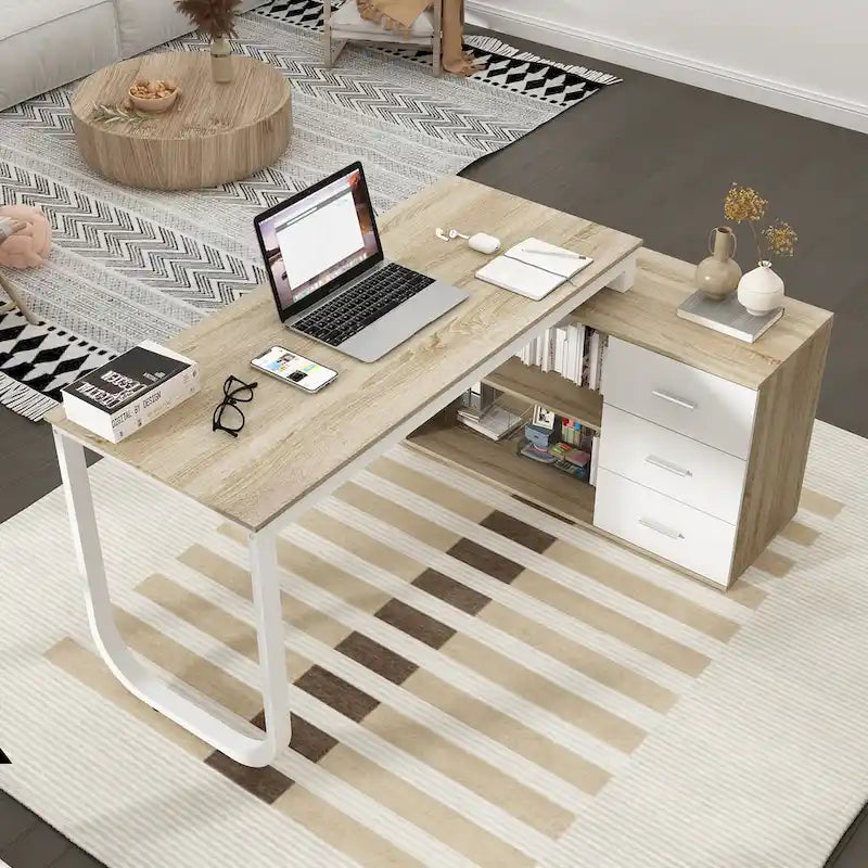 Bureau d'ordinateur d'angle 55 pouces avec rangement et armoire réversible