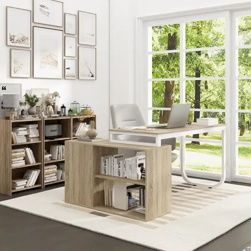 Bureau d'ordinateur d'angle 55 pouces avec rangement et armoire réversible