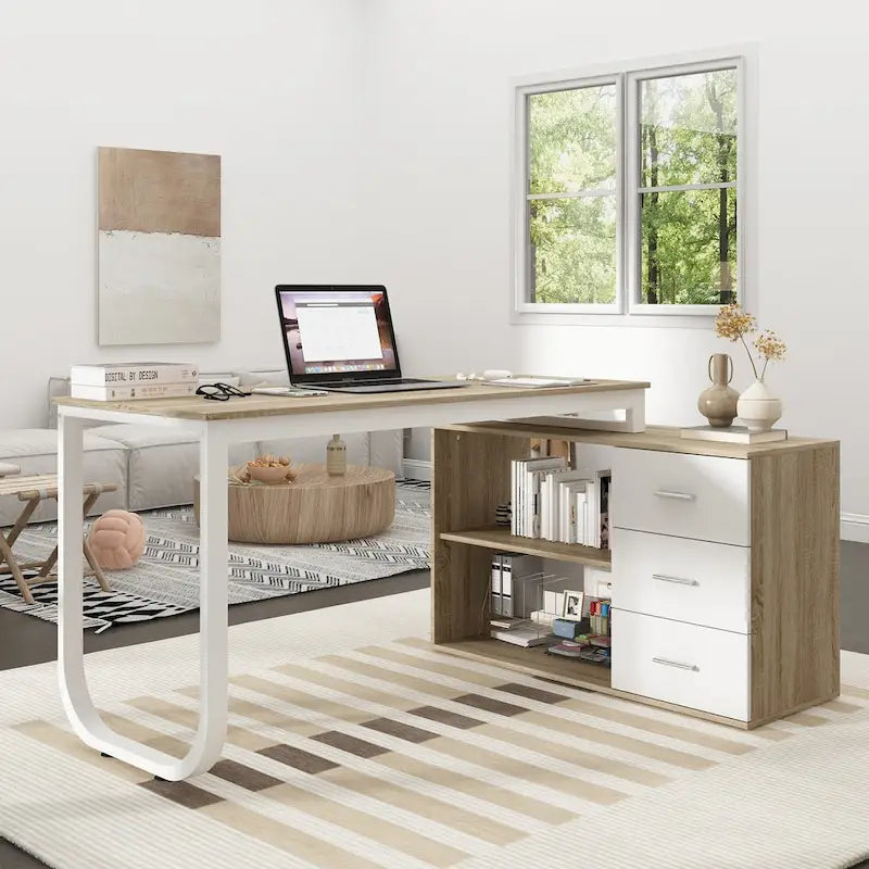 Bureau d'ordinateur d'angle 55 pouces avec rangement et armoire réversible