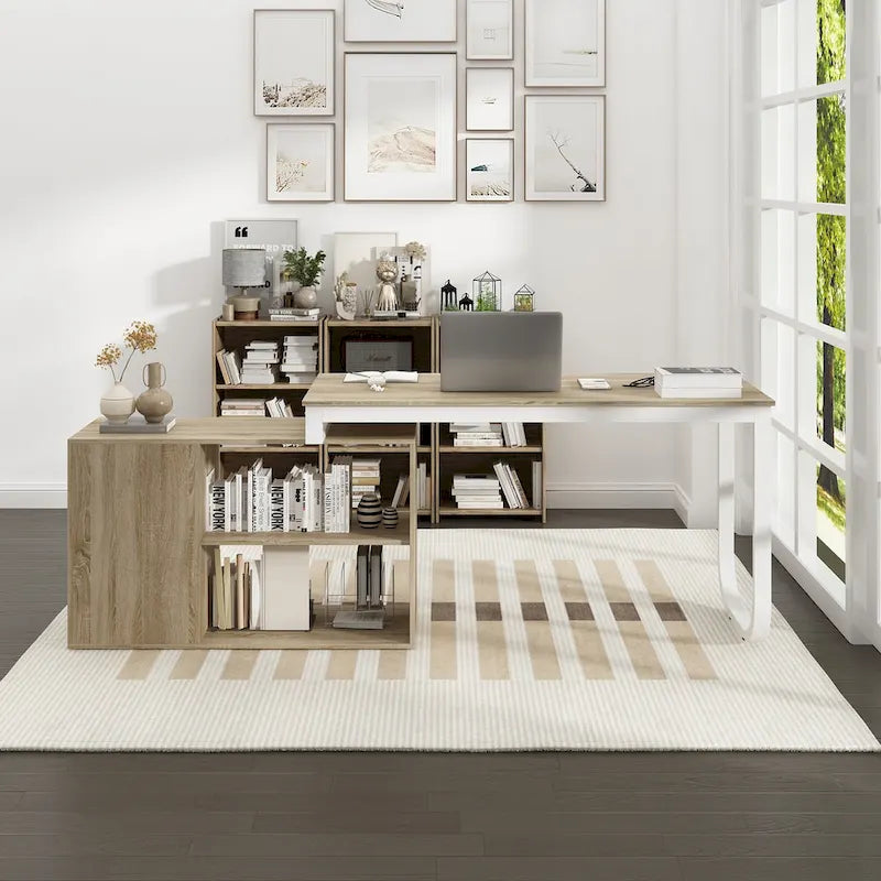 Bureau d'ordinateur d'angle 55 pouces avec rangement et armoire réversible