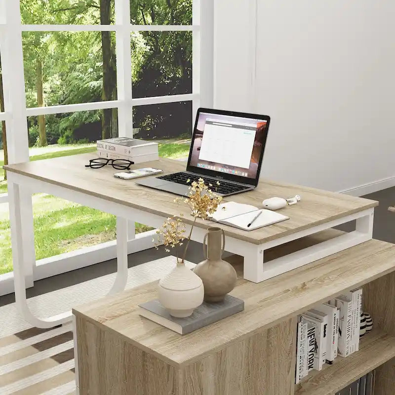 Bureau d'ordinateur d'angle 55 pouces avec rangement et armoire réversible
